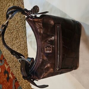 Dooney & Bourke Brown Leather Croc Shoulder Bag